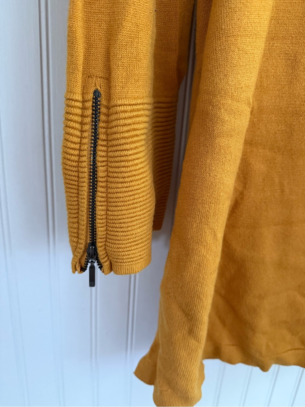 Alfani Mustard Ribbed Yoke Knit Top with zipper detail - Picture 3 of 5